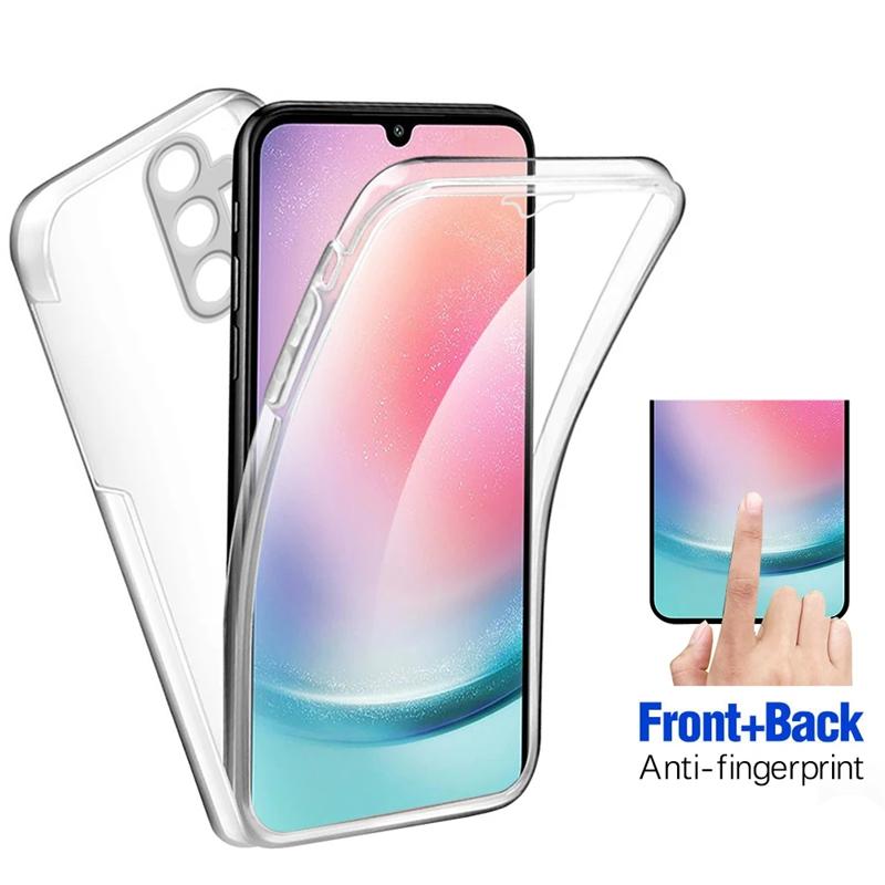Прозрачный силиконовый двойной чехол на 360° для Samsung Galaxy A55 A15 A05S A54 A14 A04S A53 S23 S24 Ultrs Plus Redmi Note 13 iPhone 15 14 13 12 Pro Max полное покрытие