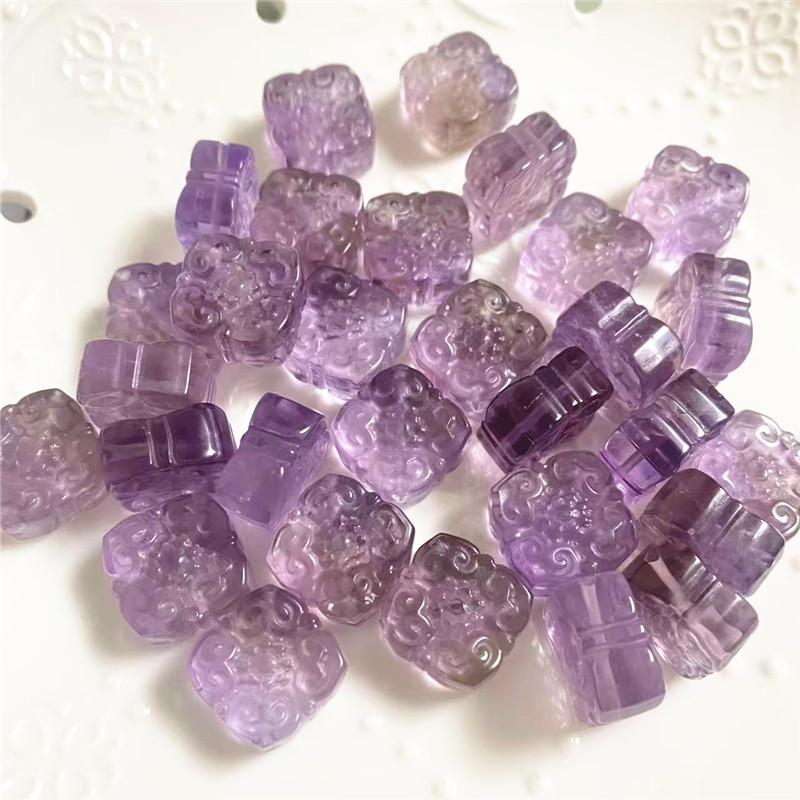 Natural Amethyst Square Ruyi Auspicious Cloud Carving Double-Sided Nine-Tailed Fox Flower Brand Citrine Diy Back Cloud
