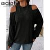 Autumn and Winter Women's Casual Solid Color Off-the-shoulder Fashion Loose Long-sleeved T-shirt Knitted Top