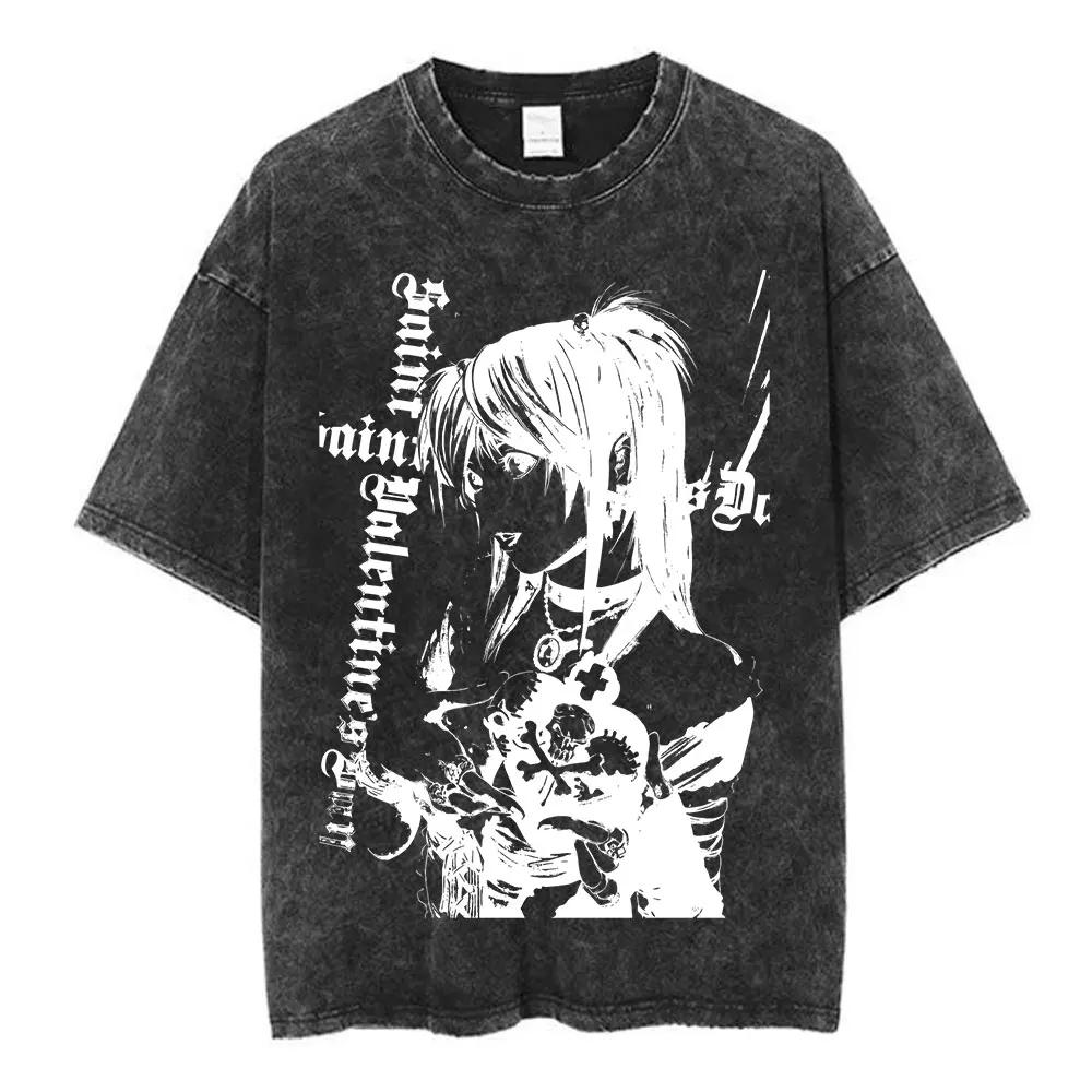 Vintage Washed Anime Death Note Misa Amane T Shirts Men Women Clothing Cotton Casual T-shirt Fashion Retro Short Sleeve T-shirts