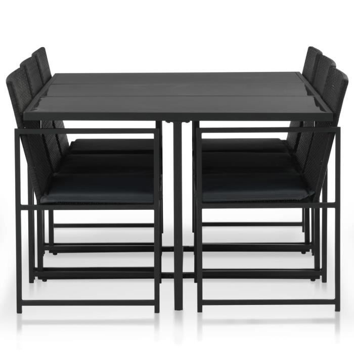 VidaXL Garden Dining Furniture 7pcs and Cushions Woven Resin Black
