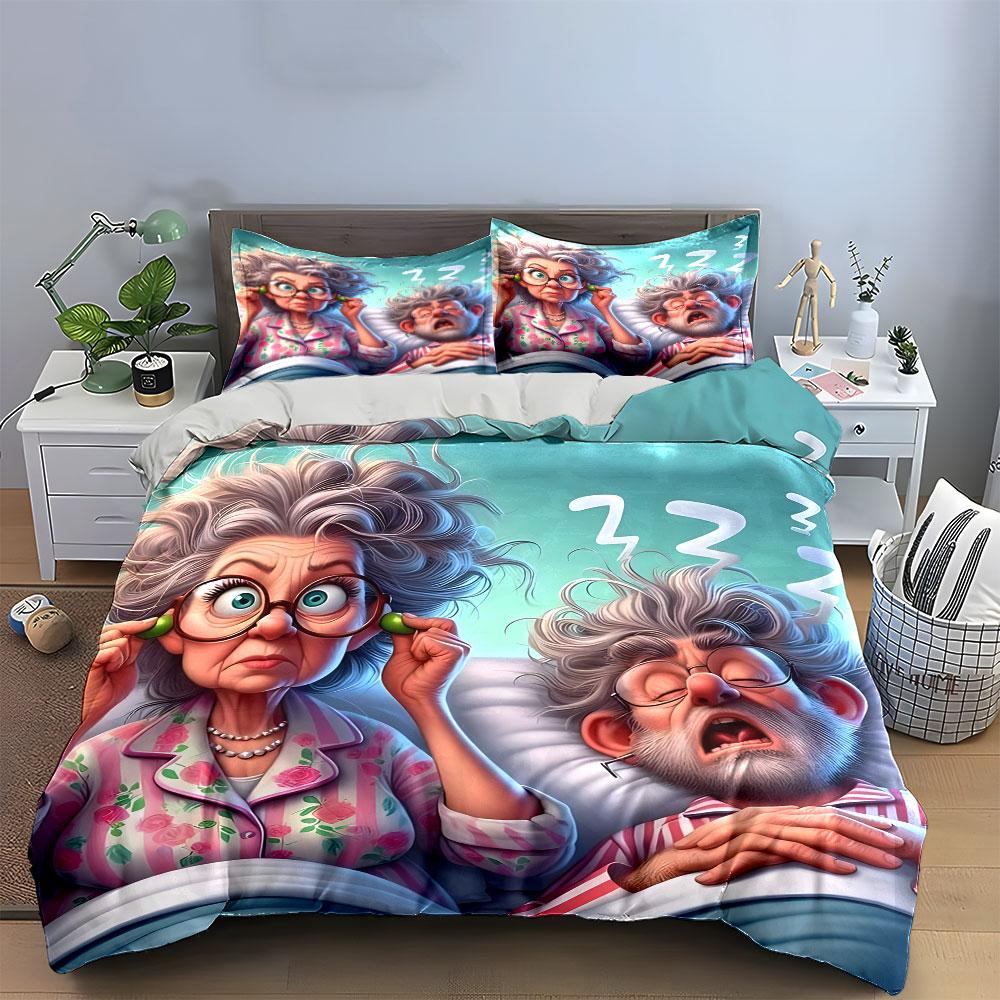 Funny Elderly Couple in Bed Bedding Duvet Cover Set (1*Duvet Cover 2*Pillowcases, without duvet insert)
