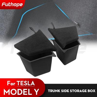 Futhope автомобильный багажник, боковой ящик для хранения для Tesla Model Y 2018-24, органайзер с полой крышкой, флокирующийся коврик, перегородка, укладка, уборка
