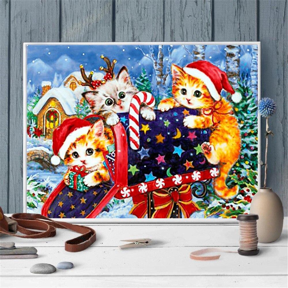 5D Алмазная вышивка кошка вышивка крестиком Новое поступление алмазная живопись животных мозаика Зимний комплект со стразами Рождественский подарок