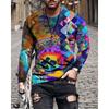 Men's Long Sleeved T-shirt, European and American Men's Loose Round Neck 3D Printed Long Sleeved Round Neck T-shirt, Men's Clothing