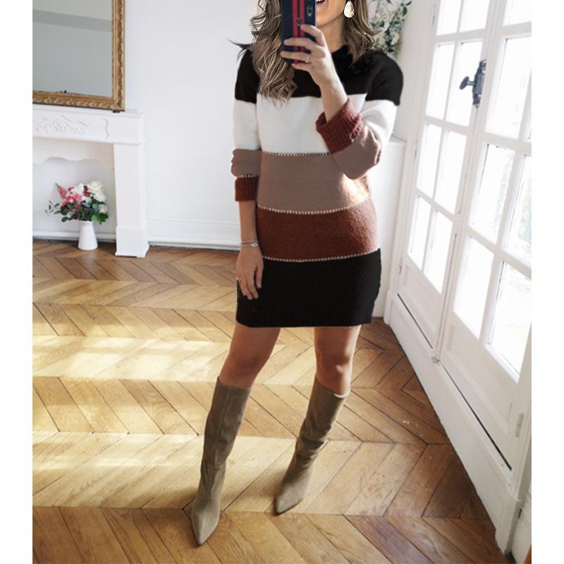 Сексуальный женский вязаный свитер с длинным рукавом, вечернее мини-платье с бедрами