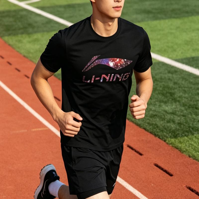 Li-Ning Летний круглый вырез Пуловер Короткий рукав Удобный Дышащий Фитнес Кожаный Простой Универсальный Повседневный Спортивный костюм AHSUA07-1+YATV113-1
