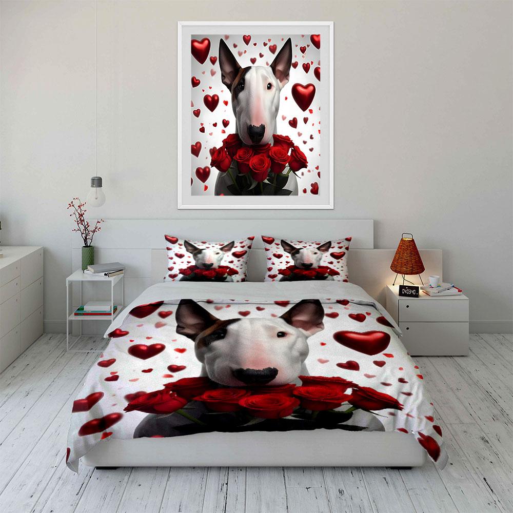 Romantic Dog Decor Set Bedding Set with 1 Duvet Cover 2 Pillowcases Single Double King Queen, Gift