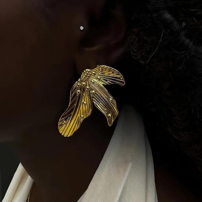Chic Coquette Floral Earrings Gold Tone Women's 5.7*3 cm