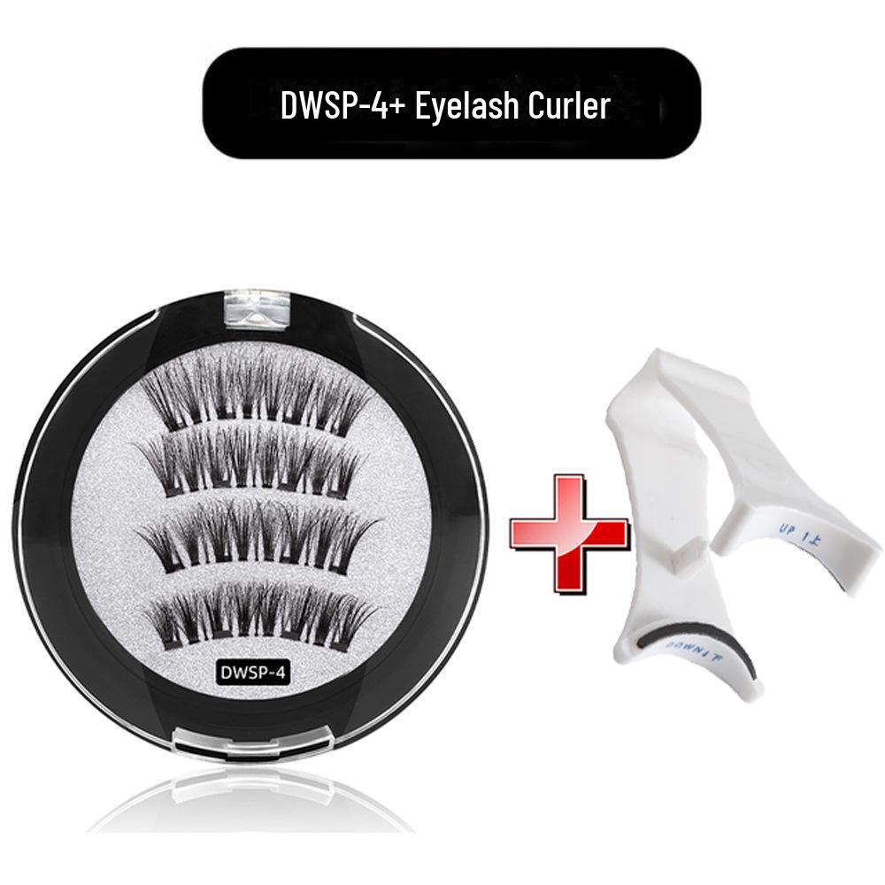 Набор магнитных ресниц без клея с щипцами для завивки: Европейский и американский стиль, толстый, натуральный, дизайн с четырьмя магнитами.