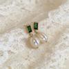 Natural Freshwater Pearl Stud Earrings Women's S925 Silver Needle French Retro Design Temperament Water Drop Zircon Earrings