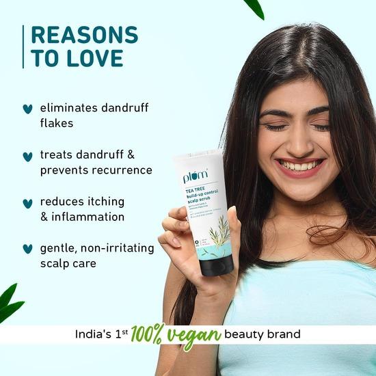 Скраб для кожи головы Plum Tea Tree Buildup Control | Для всех типов волос | 100% без сульфатов и силикона | 100% веганский продукт