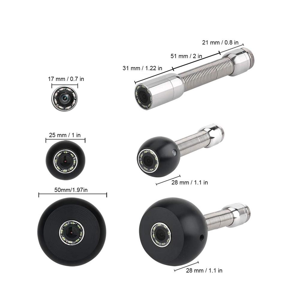 Fafeicy Wireless 17mm IP68 Waterproof Handheld Industrial Pipe and Sewer Inspection Video Camera with 8 LED Lights Endoscope, 5-inch (F5P17-20M)