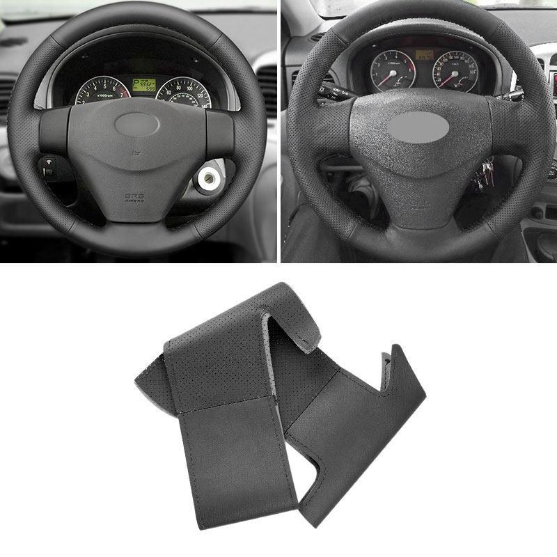 Черная Накладка на Руль Автомобиля Кожаная Отделка Для Hyundai Accent 2006 2007 2008 2009 2010 2011 Getz 2005 Для Kia Rio 5 2006-2009