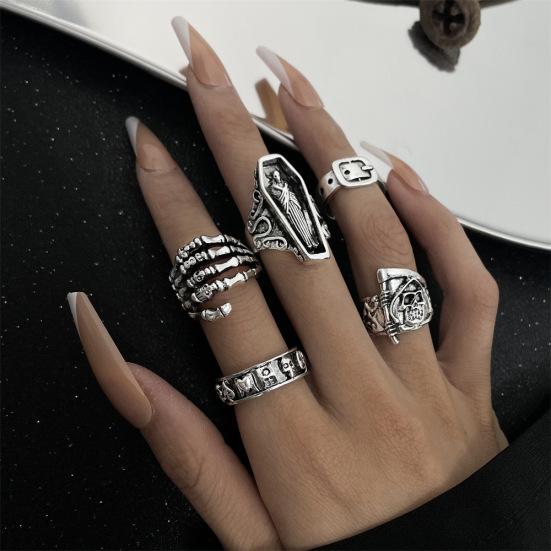 5 Pcs/Set Ring Set Stackable Punk Style Vintage Different Shapes Sickle Finger Decoration Jewelry Joint Finger Statement Rings Lady Gift