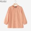 Women Casual Round Neck Loose 3/4 Sleeve Plain Blouse