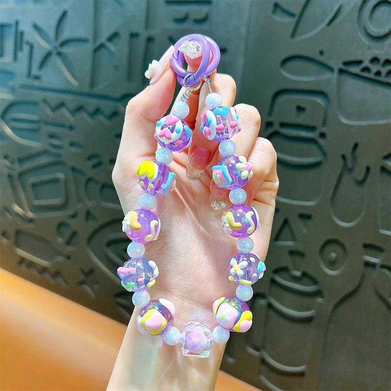 Цветные расписные бусины для телефона с картой, милые бусины, брелок, подвеска, ремешок на запястье, чехол для наушников, подвеска, декор для сумки