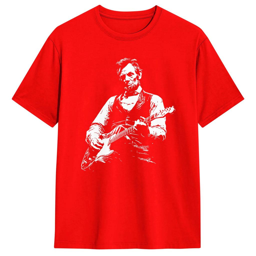President Abraham Lincoln Playing Guitar Abe Lincoln Cotton T Shirt For Unisex Summer Awesome T Shirts Hippie Tee Shirt Tops