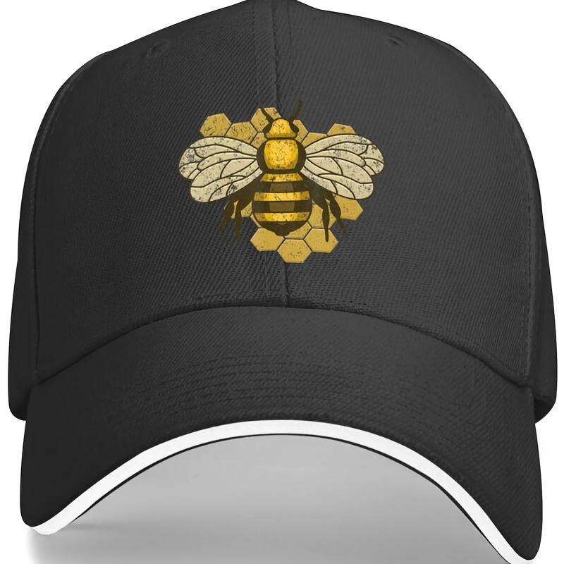 Bee Honeycomb Grunge Style Unisex Baseball Cap Vintage Save The Bees Casual Polyester Hat