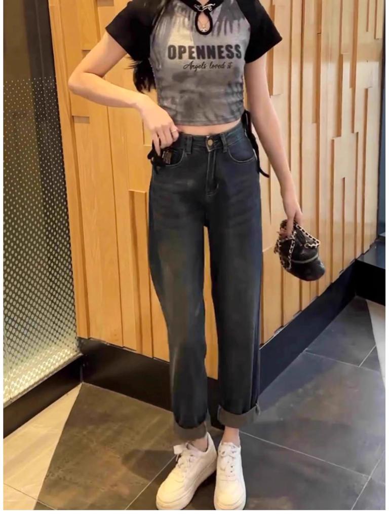 Women's Plus Velvet High Waist Carrot Jeans - Autumn/Winter 2024, Loose Fit, Pear-Shaped, Slimming, Plus Size.