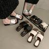 Fashion Pleated One-word Drag Slope Heel Set Toe Slippers Women's Summer Wear 2025 New Metal Buckle Beautiful Cool Slippers
