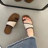 Виноградная мать те же повседневные летние квадратный носок соломенные плетеные вставки на плоской подошве шлепанцы женские новые сандалии