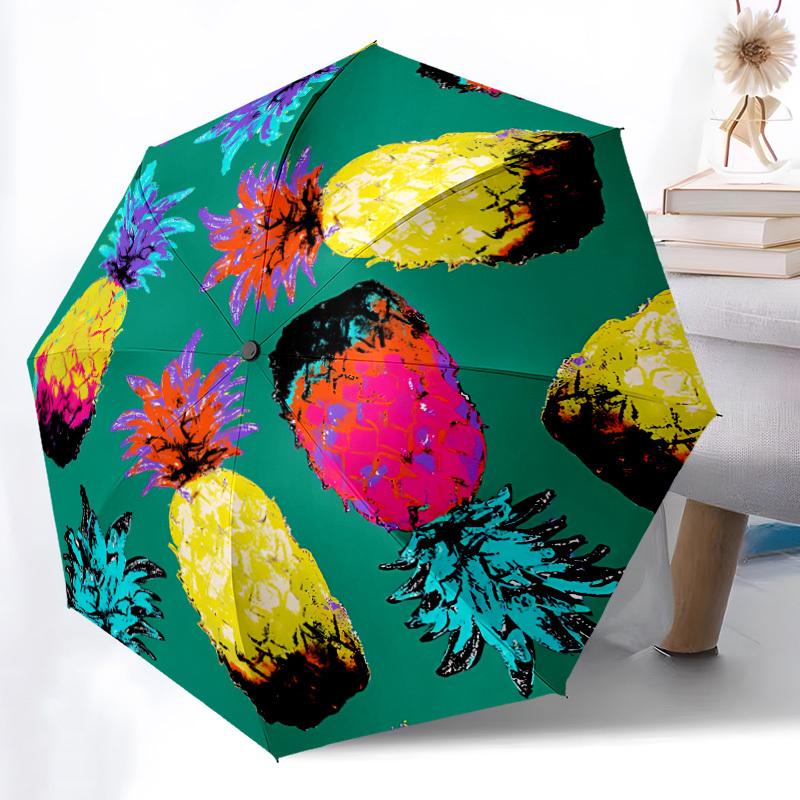 1pc Pineapple Pattern Automatic Opening/Closing Umbrella with Operation & Windproof Canopy - Folding Design, Holiday Gift yy260225146
