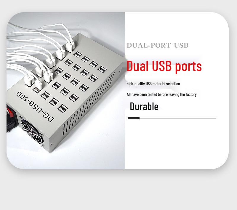 Белый USB-адаптер питания 50 Вт с двумя портами и системой охлаждения, 50 отверстий