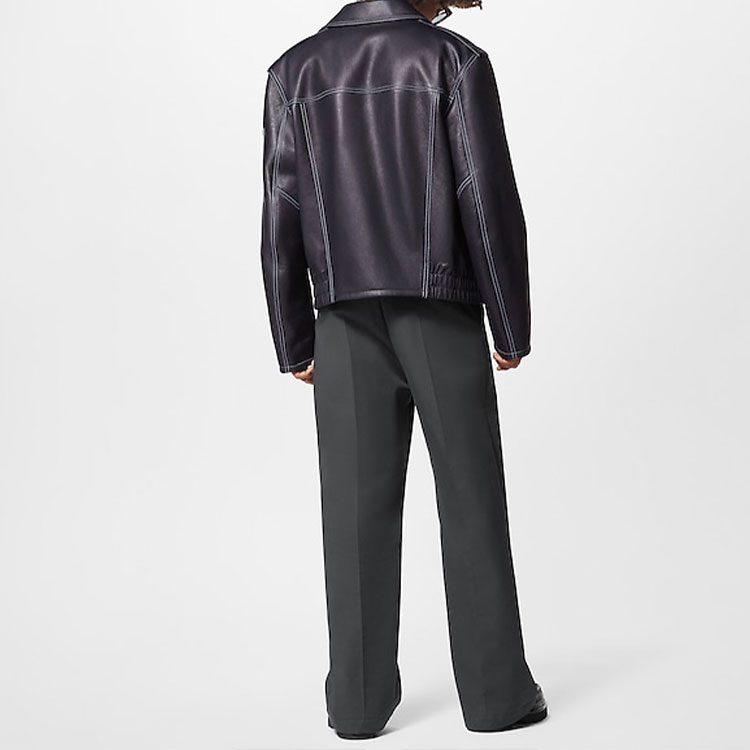 Louis Vuitton FW22 Кожаная куртка-пальто мужская черная 1AAVCA