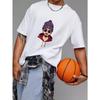 White T-Shirt with Cartoon Man Wearing Beanie and Sunglasses Print for Casual Wear