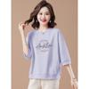 Foreign Trade Clearance 100% Cotton round Neck T-shirt 3/4 Sleeve Loose Slimming Cover Meat Western Style Light Color Spring and Summer Women's Top
