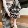 Повседневные свободные серые полосатые широкие брюки для женщин весна-лето с высокой талией, прямые брюки длиной до пола, женские брюки