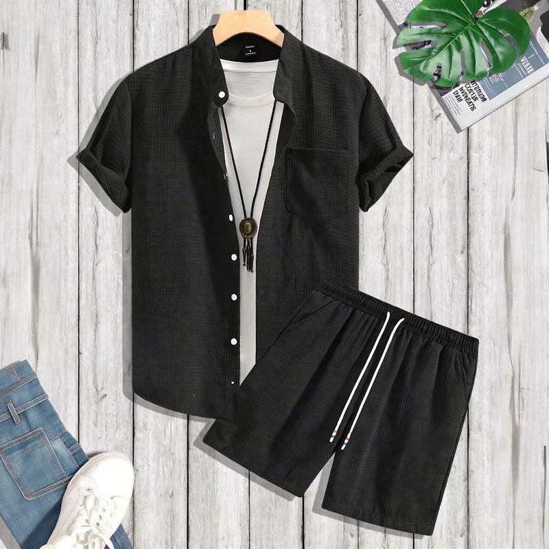 Men Casual Sports Short Sleeve Shirt And Shorts Two Piece Set