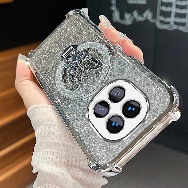 Чехол силиконовый с блестками и бабочкой-подставкой с градиентным покрытием для Xiaomi Redmi Note 14 Pro Plus, противоударный чехол для Mi Poco X7
