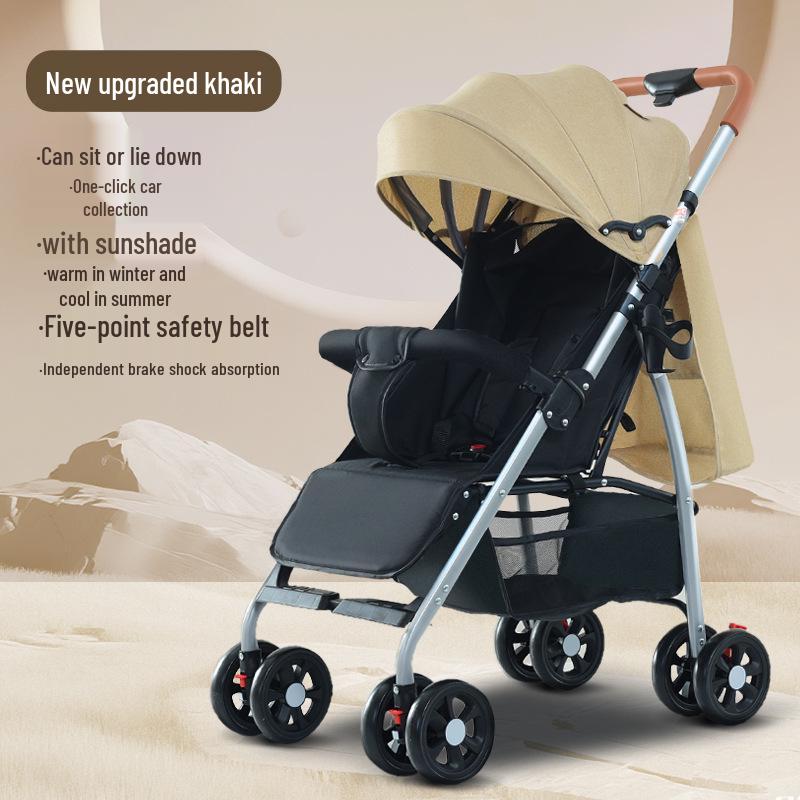 Компактная четырехколесная детская коляска: Сидеть, Лежать, Складывать - Легкий дизайн зонта с амортизацией для возраста 0-3 года.
