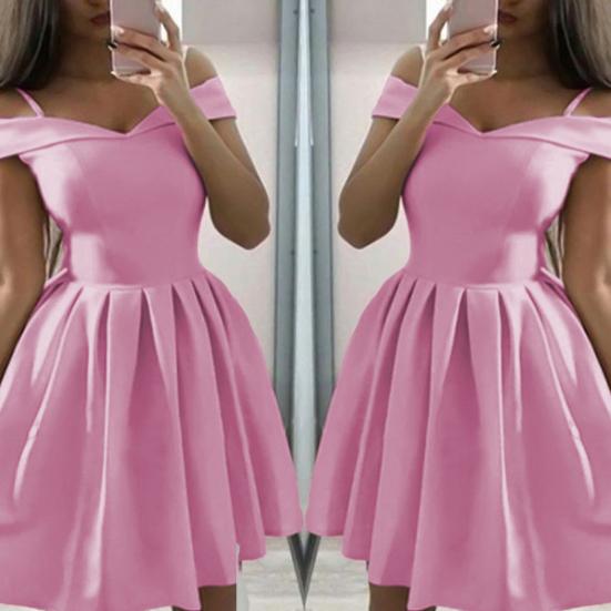 Женские юбки больших размеров, женское платье, однотонное плиссированное мини-вечернее платье с открытыми плечами на весну