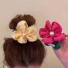 Fashion Elegant Pearl Flower Hair Rope Organza Stretch Scrunchies For Women Girls Hair Accessories Headwear Ponytail Holder