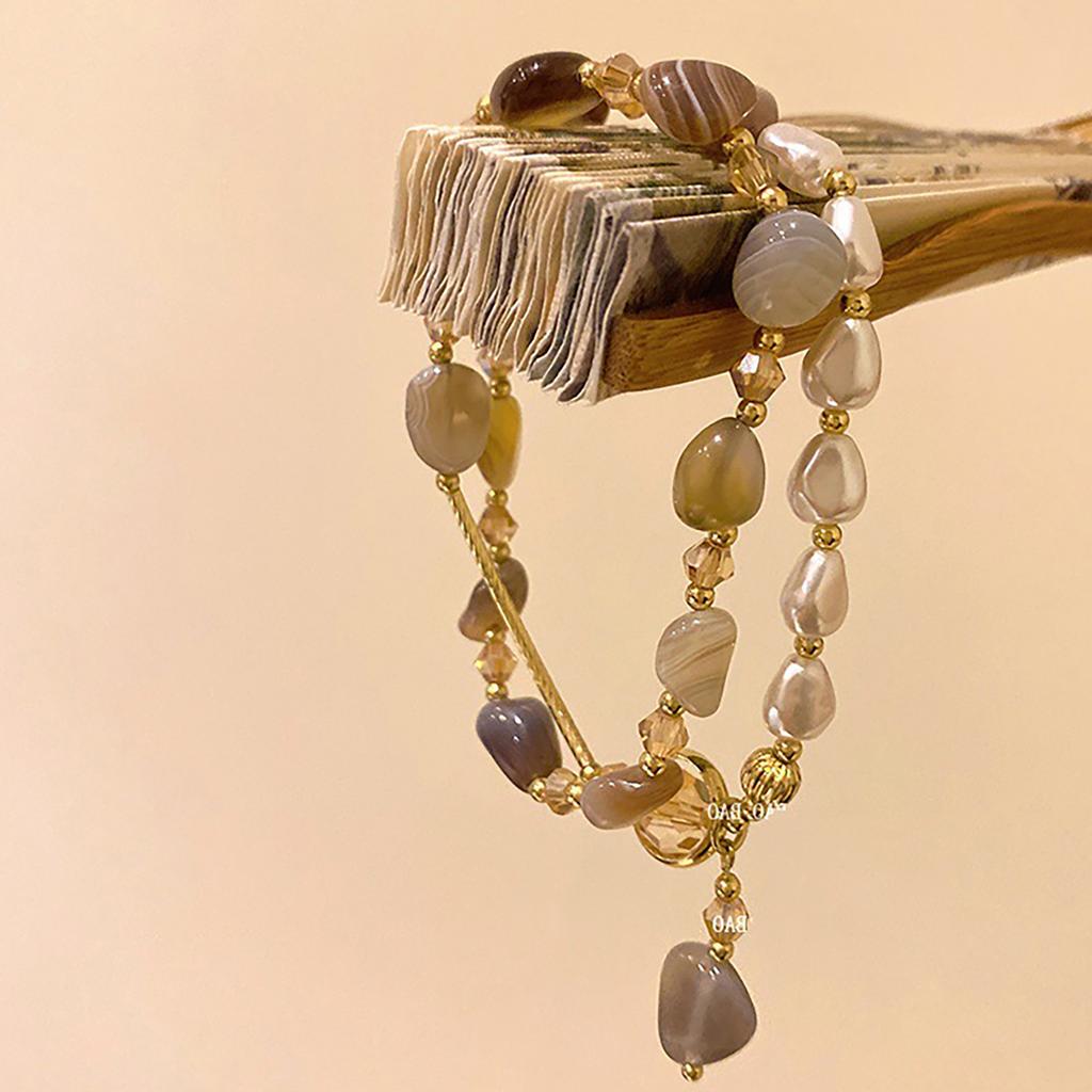 Trendy Adjustable Double Stacked Pearls and Crystal Beaded Bracelet Adornment for Women Perfect for Any Occasion