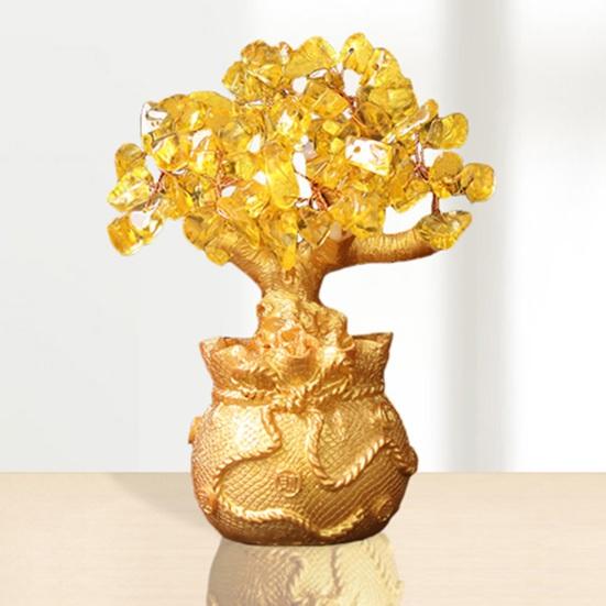 Golden Money Tree Ornament Bring Good Luck Fortune Lucky Bag Tree Resin Figurine Statue Sculpture Home Office Desktop Fengshui Decoration
