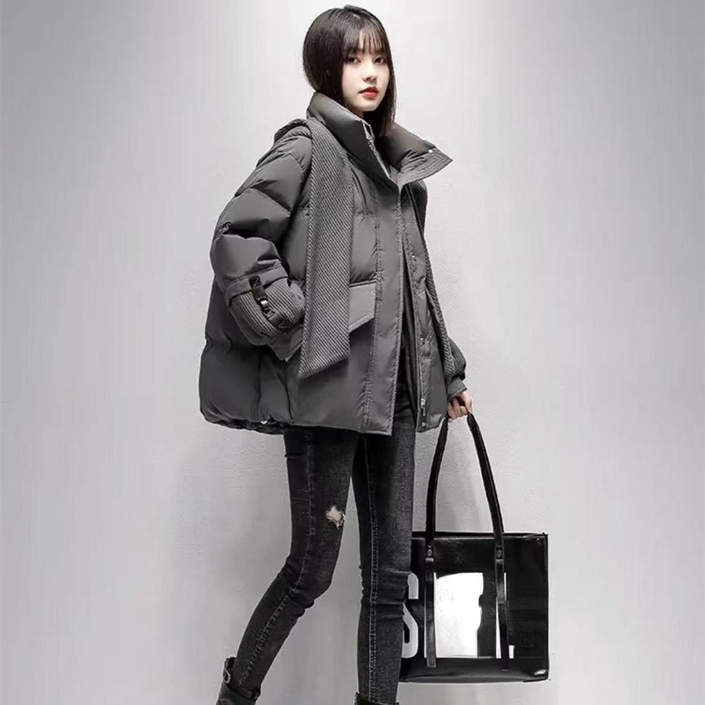 Утолщенная зимняя студенческая куртка с капюшоном на хлопковой подкладке, короткое теплое пальто с шарфом