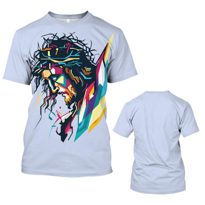 Fashion Jesus 3D Print T Shirt For Men Street Trend Short Sleeves Top Summer Oversized T-Shirt Clothes Casual O-neck Sweatshirt