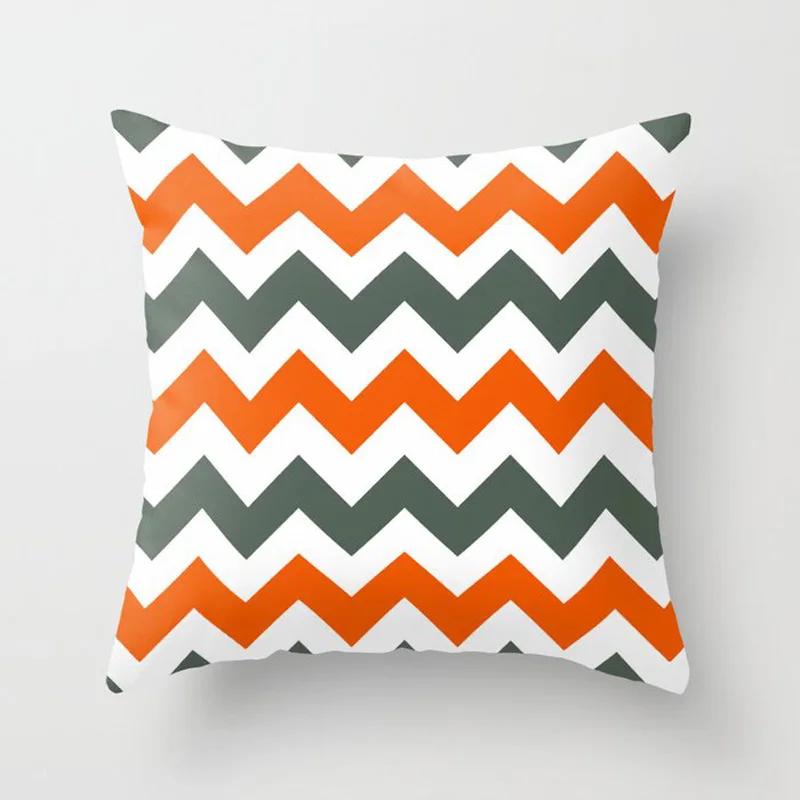 Car Sofa Cushion Cover Orange Geometric Pattern Print Square Pillowcase Home Decor