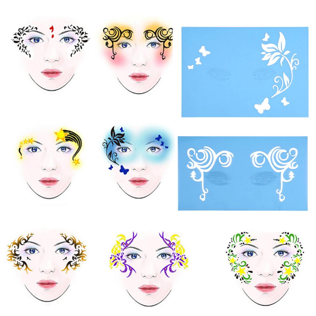 7styles Set Reusable Face Paint Stencil Body Painting Template Flower Butterfly Facial Design