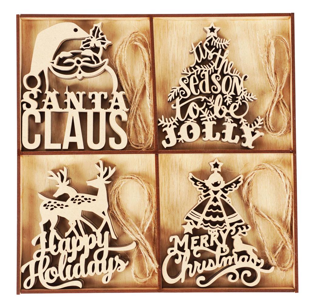 Inkdotpot 18 шт. Рождественские украшения, незаконченные деревянные лазерные вырезы в форме дерева/колокольчика, подвесное украшение