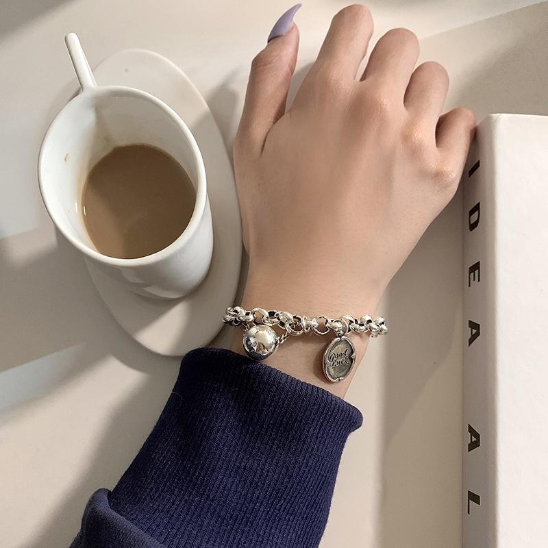 925 Sterling Silver Goodluck Brand Ball Bracelet Female Retro Punk Fashion Temperament Jewelry Accessories Party Couple Gift