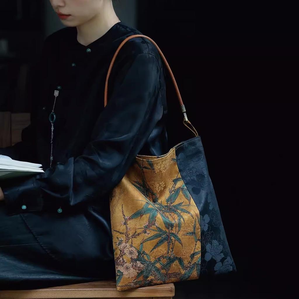 Xiangyunsha, новый китайский стиль, универсальный чай и старинный костюм, художественный, большой размер, сумка на одно плечо подмышкой, ручная сумка для хранения, тканевая сумка
