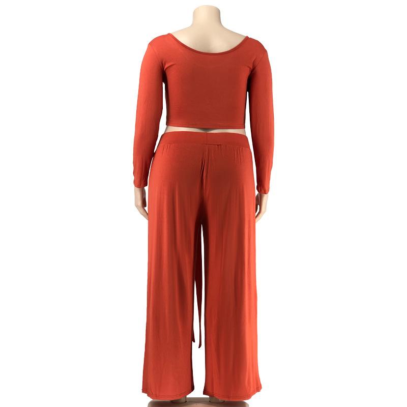 Весенне-осенний сезон, однотонный вязаный модный повседневный большой женский костюм из двух предметов