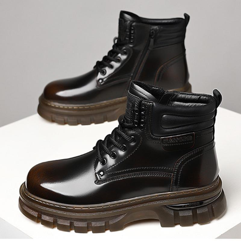Модные мужские ботинки осень-зима из кожи на высокой платформе, дизайнерские британские теплые бархатные мужские ботильоны, модная мужская рабочая обувь в стиле ретро