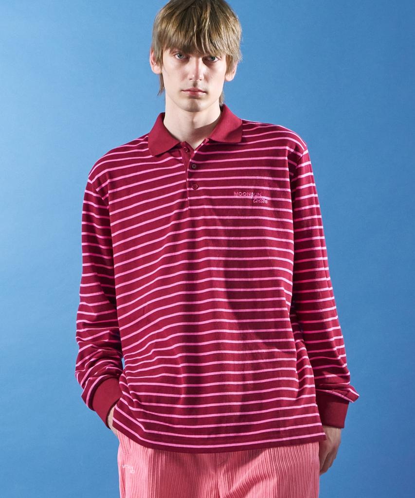 MOONSUN M.C Unisex, Stripe Pk Shirt / Burgundy