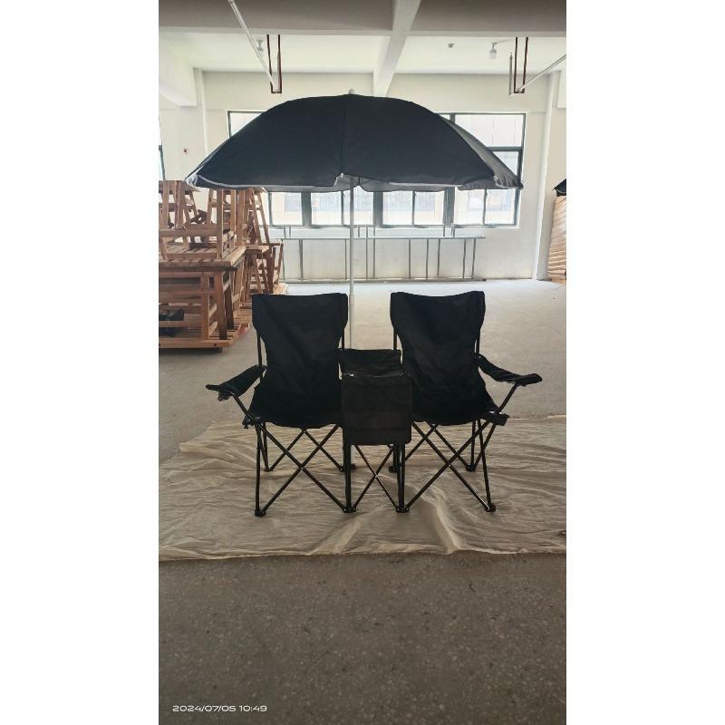 Складной пляжный стул с зонтом, Двойное туристическое кресло-шезлонг для пар, Портативное кресло с защитой от солнца для рыбалки на открытом воздухе